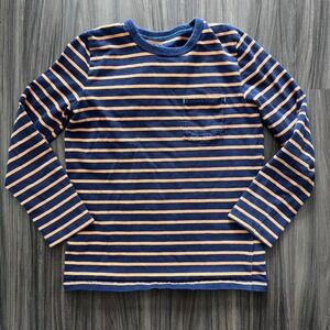 Boden Cotton Striped Crew Neck Long Sleeve Pocket Tee Navy Orange size 7-8Y
